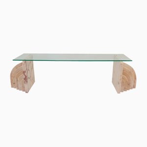 Italian Marble Coffee Table with Glass, 1970s