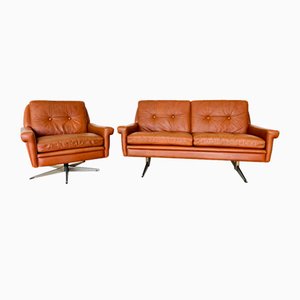 Vintage Danish Sofa Set in Cognac Leather from Svend Skipper, 1970s, Set of 2