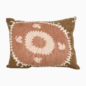 Uzbek Pastel Pink Suzani Lumbar Cushion Cover