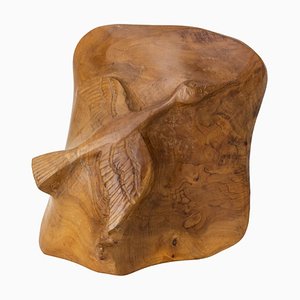 French Olive Wood Sculpture Flying Goose & Vide-Poche Reversible Objet, 1970s