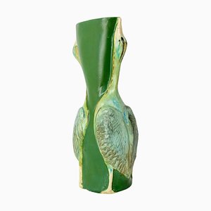 Art Nouveau French Glass Vase with Two Gooses Embossed, 1900s