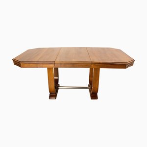 Art Deco Dining Walnut Table with Central Extension, France, 1930s