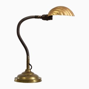 Art Deco Brass Gooseneck Desk Lamp, 1920s