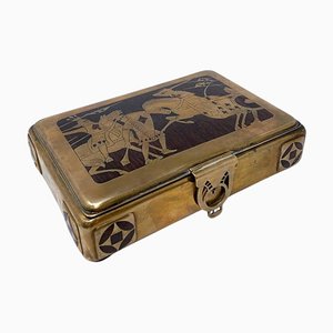 Caja para naipes Mid-Century moderna de latón y madera exótica