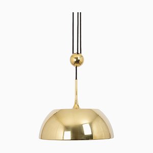 Large Adjustable Dark Brass Counterweight Pendant Light by Florian Schulz, Germany, 1970s