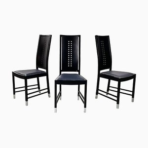 Austrian Modern Chairs in Black Wood attributed to Ernst W. Beranek for Thonet, 1990s, Set of 3