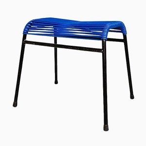 Tabouret en Plastique Bleu et Métal Noir, Italie, 1960s