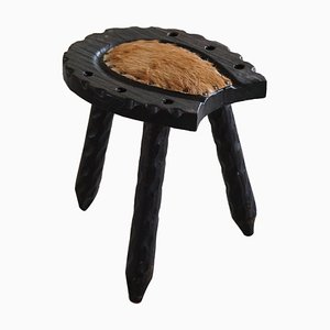 Schwedischer Tripod Hocker aus Kiefernholz & Rindsleder, 1950er