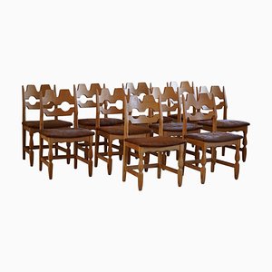 Razorblade Chairs in Oak & Cowhide attributed to Henning Kjærnulf, 1960s, Set of 10