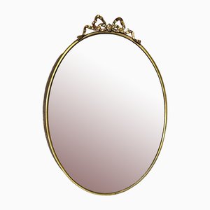 Vintage Oval Mirror with Frame and Brass Decoration, 1950s