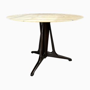 Round Table with Marble Top Base in Mahogany Wood attributed to Ico & Luisa Parisi, 1950s