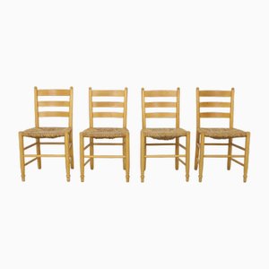 Vintage Brutalist Ladder Chairs in Cane, 1970s, Set of 4