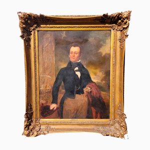 Portrait of Aristocrat, Large Oil on Canvas, 19th Century, Framed