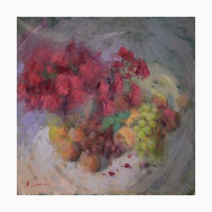 Renato Criscuolo, Nature Morte aux Fleurs, Huile sur Toile, 2002