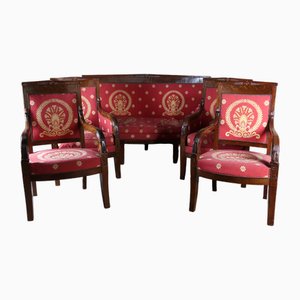 Juego de sofás de caoba de salón de restauración, siglo XIX. Juego de 5