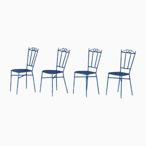Blue Wrought Iron Garden Chairs, 1950, Set of 4