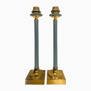 Brass and Blue Steel Table Lamps from Kullmann, 1970s, Set of 2