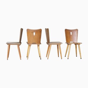 Chaises Vintage Brutaliste en Bois, 1960, Set de 4