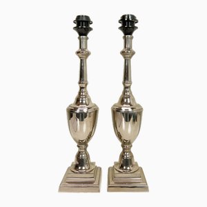 Polished Nickel Urn Shape Shining Silver Table Lamps, 1990s, Set of 2