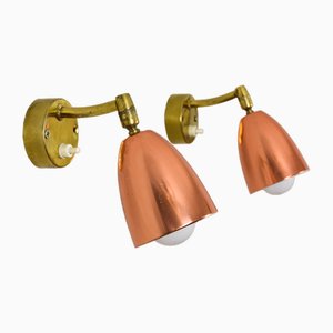 Brass and Copper Wall Lights from Jacques Biny, Italy, 1960s, Set of 2