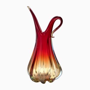 Vase Sommerso Vintage en Verre de Murano Rouge et Jaune, 1960s