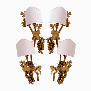 Mid-Century Brass Grape Vine Leaves Wall Lamps, 1970s, Set of 2