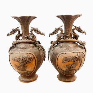 Japanese Vases with Dragon Head, Set of 2