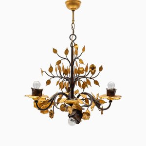 Large Mid-Century Modern Gilded Wrought Iron Ceiling Lamp, 1970s