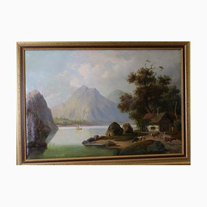 Paysage de Montagne, Années 1800, Huile sur Toile, Encadrée