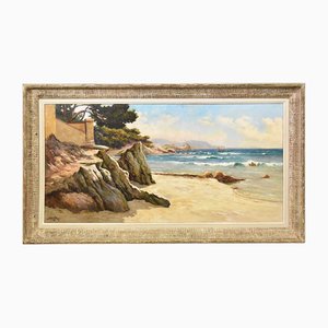 Luigi Lanza, paisaje marino de la Costa Azul, principios del siglo XX, pintura al óleo