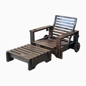 Set of Wooden Lounge Chair and Ottoman attributed to Asko, 1965