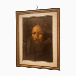 Visage de Jésus, Années 1800, Huile sur Toile, Encadrée