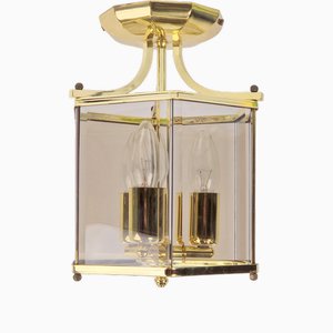 Plafonnier Style Regency Modèle 2914 en Laiton et Verre Fumé de Holtkötter, 1960s