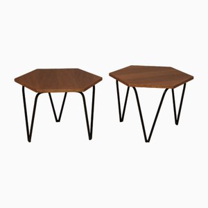 Tavolini esagonale in legno e ferro di Gio Ponti per Isa Bergamo, anni '60, set di 2