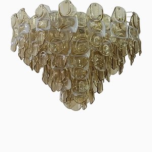 Lámpara de araña Mid-Century de cristal de Murano blanco y ámbar, década de 2000