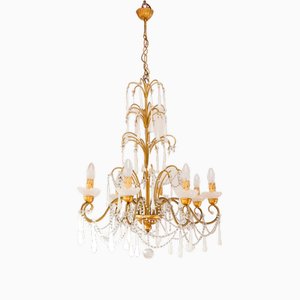 Large Italian Chandelier with White Opaline Glass Drops, 1970s