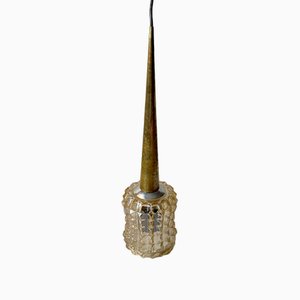Scandinavian Modern Hanging Lamp in Crystal Glass and Brass, 1960s