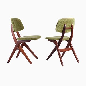 Teak Scissor Dining Chairs attributed to Louis van Teeffelen for Webe, 1950s, Set of 2