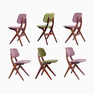 Teak Scissor Dining Chairs attributed to Louis van Teeffelen for Webe, 1950s, Set of 6