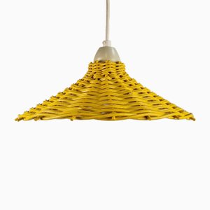 Lampe à Suspension Jaune en Osier Rotin, France, 1960s