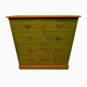 Antique Swedish Style Folk Art Green Painted Chest of Drawers, 1890s