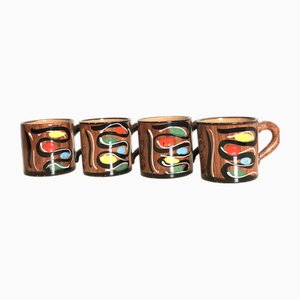 Tazas italianas de cerámica pintadas a mano de Deruta, años 60. Juego de 4