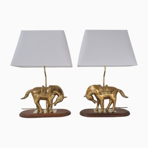 Vintage Horse Table Lamps in Gilt Bronze, 1970s, Set of 2