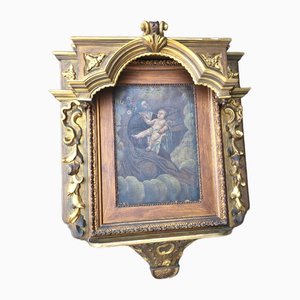 Pala antica con dipinto ad olio di Gesù con Bambino