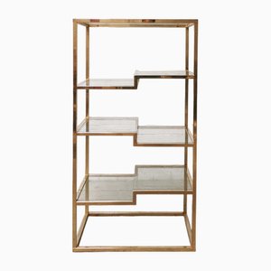 Vintage Geometric Gold-Plated Shelving Unit attributed to Belgo Chrom, 1970s