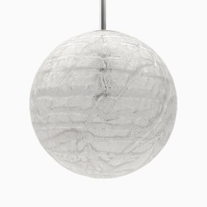Large Ice Glass Ball Pendant Lamp from Doria, Germany, 1960s
