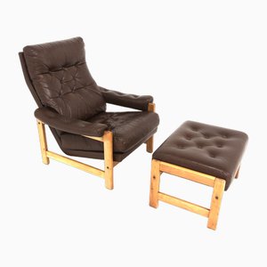 Scandinavian Leather Armchairs, 1970, Set of 2