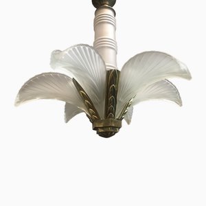 French Art Deco Six Panels Palm and Feather Chandelier, 1920s