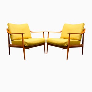 Fauteuils Vintage en Tissu Jaune par Walter Knoll, Allemagne, 1960s, Set de 2