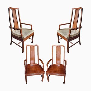 Chaises en Bois et Soie, Chine, Set de 4